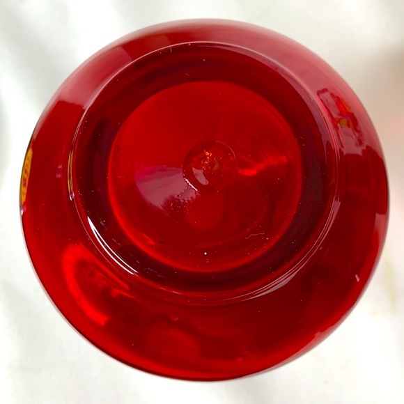 Vintage Rainbow Glass Huntington West Virginia Ruby red vase with amber rim vase - Picture 7 of 7